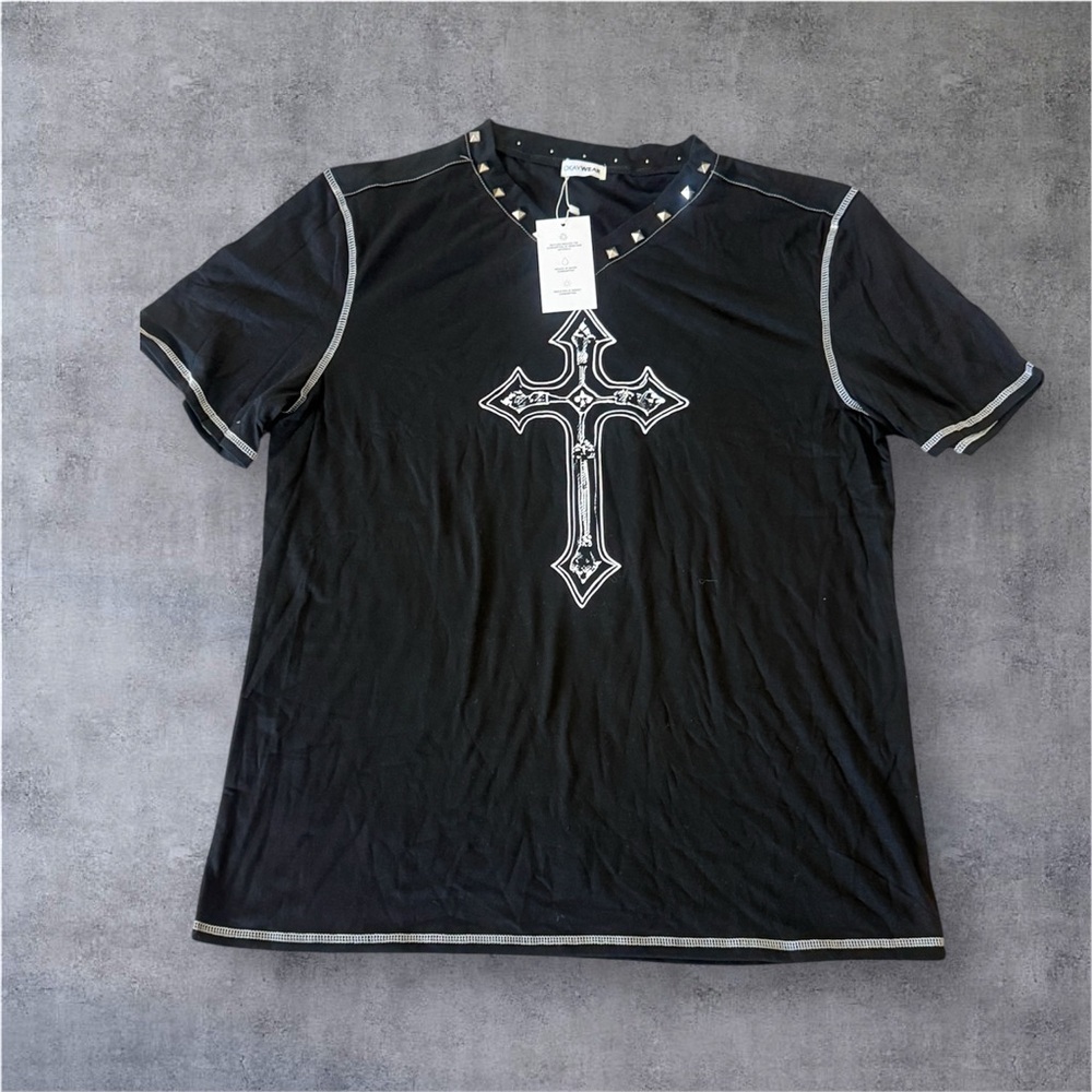 Black Studded Cross Graphic Men's Shirt